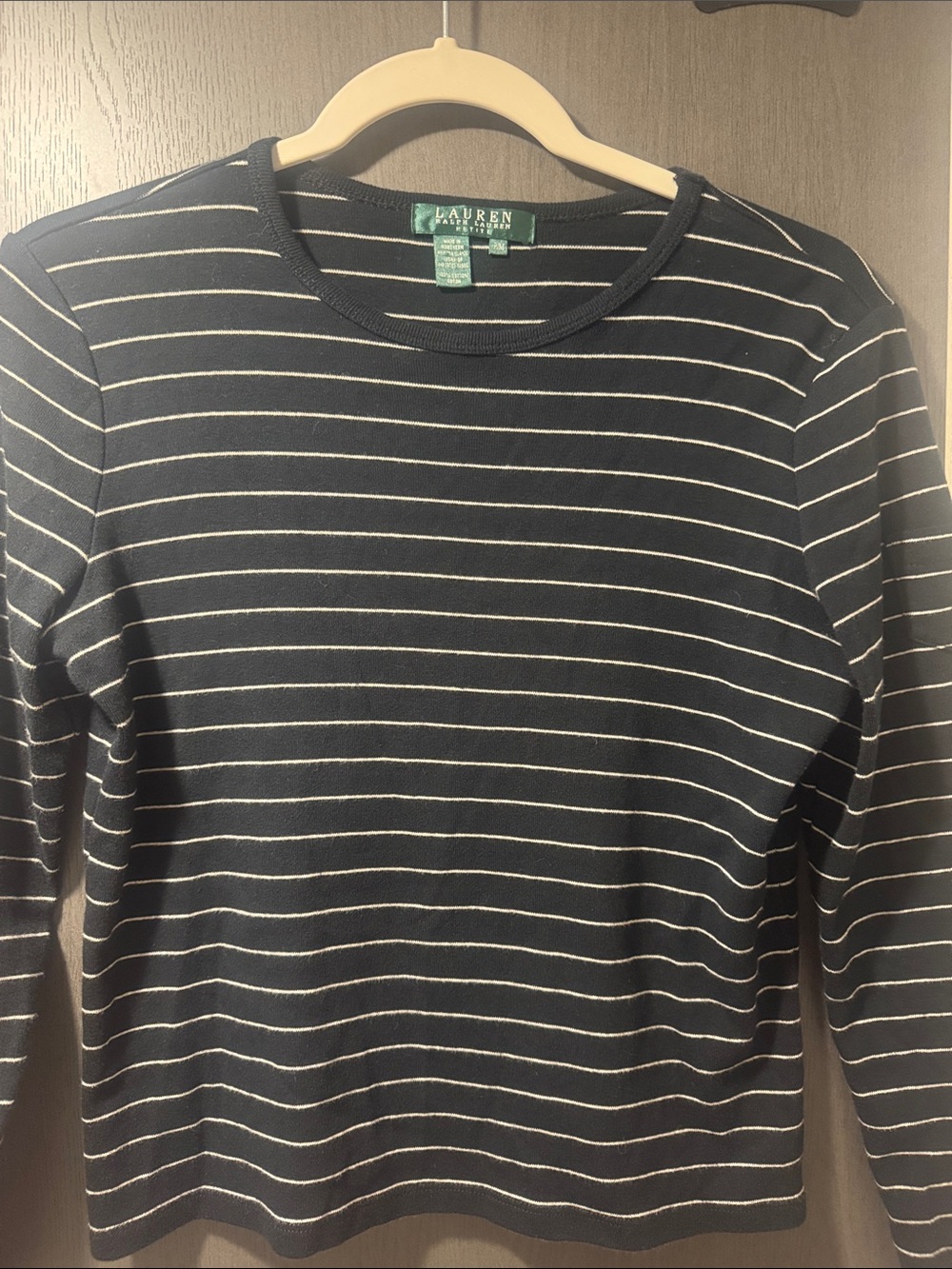 Lauren Ralph Lauren Navy and White Striped Crewneck Sweater